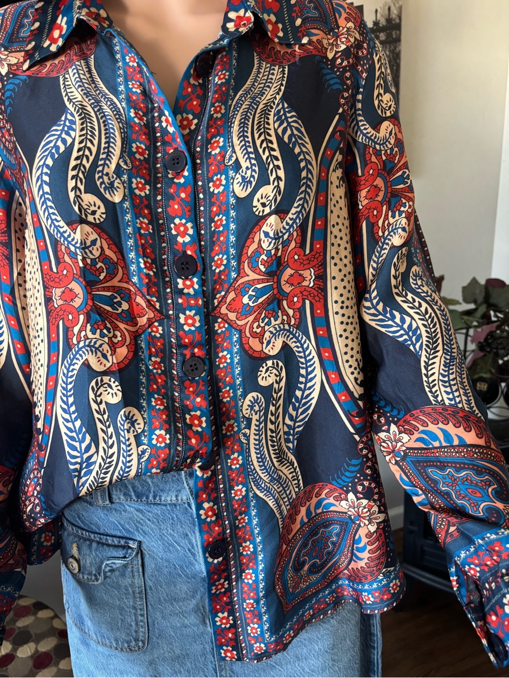 FARM Rio Navy, Red & Cream Paisley Button-Down Shirt - Picture 5 of 7